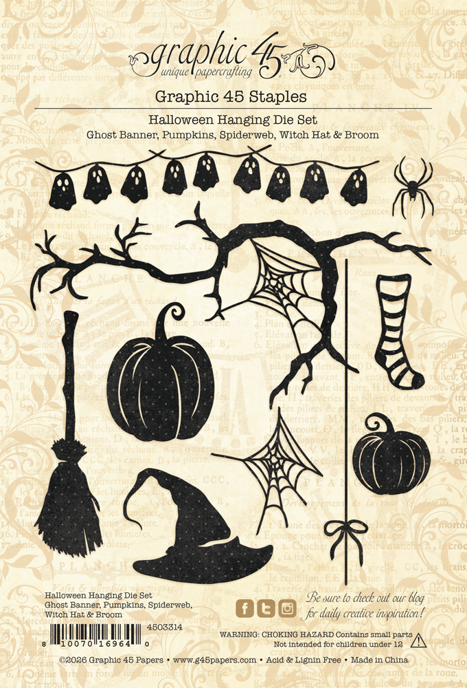Halloween Hanging Die Set – Ghost Banner, Pumpkins, Spiderweb, Witch Hat & Broom