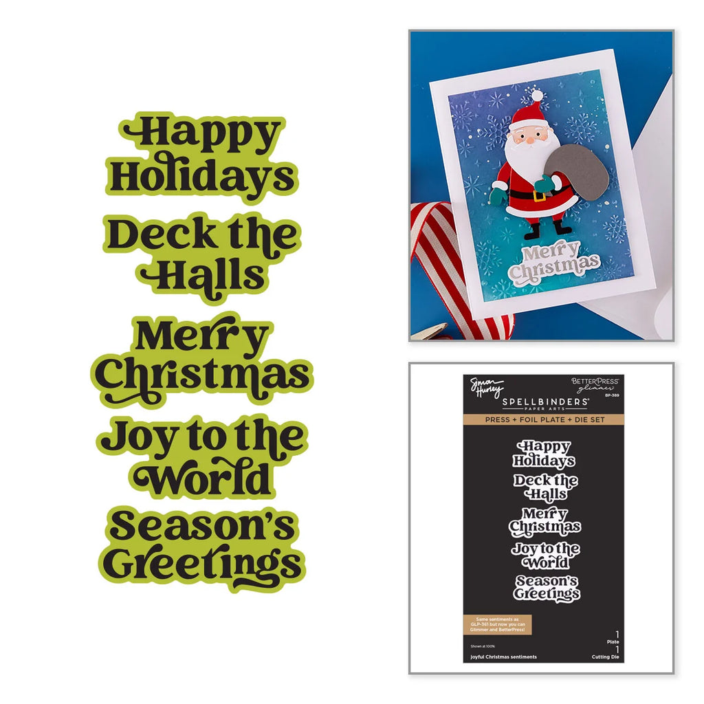 Joyful Christmas Sentiments Press + Foil Plate & Die Set by Simon Hurley
